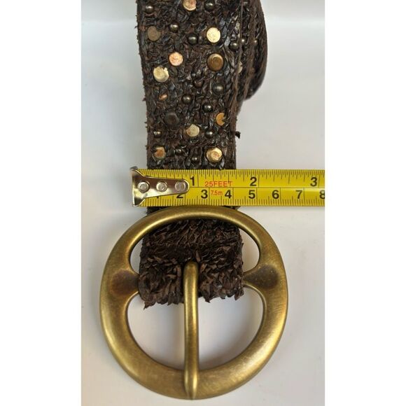 Vintage Orciani Leather Scales Studded Textured Brown Belt with Gold Accents M